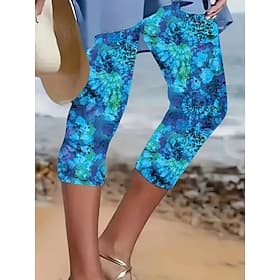 Women's Capri Pants Leggings Vacation Vintage Fashion Calf-Length Mid Waist Floral Graphic 3D Print Printing Comfort Soft Breathable Stretchy Casual Daily Vaca thumbnail 2