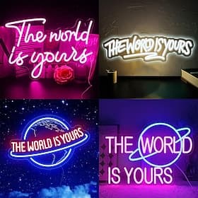 The World is Yours Inspirational Neon Light, Dimmable, 5V USB Powered, LED Room Decor, Bedroom, Living Room, Gaming Room, Party, Event Atmosphere Lighting