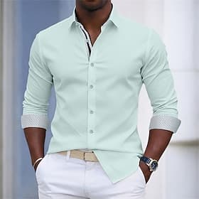 Hombre Camisa Camisa para Vestido Abotonar la camisa Color sólido Diario Negocio Bleu Ciel Verde Claro Azul Marino Manga Larga Cuello Vuelto Todas las Temporad