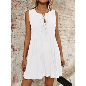 Femmes Mini Robe Robe Blanche Mode Moderne Extérieur Vacances Sortir Coupe régulière Uni Sans manches Col en V Bleu Noir Blanche Rouge Été Printemps