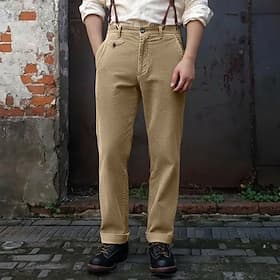 Men's Dress Pants Corduroy Pants Pocket Buttons Plain Comfort Work Vintage Lake blue Army Green Micro-elastic