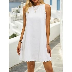 Women's Mini Dress Sundress White Dress Cotton Linen Dress Basic Casual Daily Vacation Date Regular Fit Plain Sleeveless Crew Neck Blue Black White Pink Summer thumbnail 2