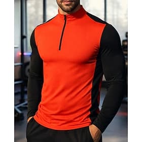 Homme Bloc de Couleur T-shirt de course T-shirt de compression T-shirt athlétique Haut de sport Printemps Automne Patchwork Bloc de Couleur Fermeture éclair qu