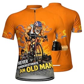 Men Cycling Jersey Downhill Jersey Never Underestimate An Old Man With A Bicycle Short Sleeve Bike Jersey T Shirt with 3 Rear Pockets UV Resistant Fast Dry Wit