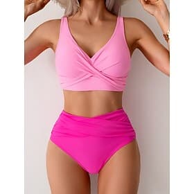 Femmes Maillots de Bain Bikini 2 pièces Maillot de bain Froncé Dos nu Vacances Tenues de plage Uni Col en V Sans manches Maillots de bain
