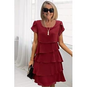 Women's Mini Dress Cocktail Dress Wedding Guest Dress Chiffon Dress Tiered Dress Elegant Evening Party Date Going out Regular Fit Pure Color Short Sleeve Crew
