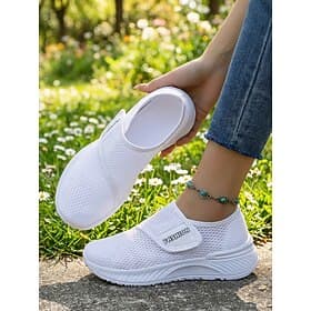 Women's White Breathable Mesh Slip-On Shoes - Lightweight Casual Walking Shoes for Daily Wear, Travel, Gardening  Leisure Activities