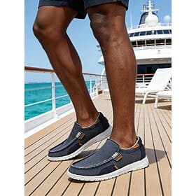 Espadrilles marine pour homme, enfilables, tige respirante et semelle en jute, confortables pour les vacances en île, les croisières, la plage et les loisirs.