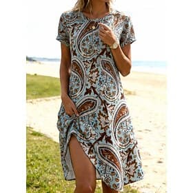 Women's Mini Dress Sundress T Shirt Dress Tee Dress A Line Dress Vacation Casual Outdoor Beach Going out Regular Fit Floral Graphic Paisley Short Sleeve Crewne