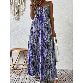 Women's Maxi Dress Boho Dress Casual Dress Slip Dress Elegant Fashion Modern Outdoor Vacation Going out Regular Fit Graphic Short Sleeve Crew Neck Blue Yellow