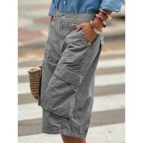 Women's Bermuda shorts Capri shorts Capri Pants Cargo Shorts Fashion Streetwear Basic Calf-Length High Waist Plain Multi Pocket Breathability Comfortable Inela