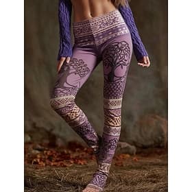 Women's Viking Leggings Cozy Leggings Vacation Vintage Ethnic Style Full Length High Waist Graphic Printing Comfortable Stretchy Vacation Casual Daily Yellow P