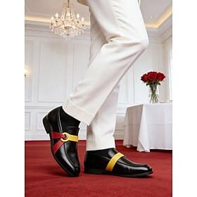 Men's Faux Leather Color Block Slip-On Loafers, Fashionable Wedding Shoes with Yellow and Red Details for Special Events