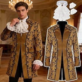 Rococo Medieval Renaissance Coat Fancy Costume Ruff Collar Long Sleeves Nobleman Royal Attire Fancy Dress Men's Fantasy Halloween Carnival Performance LARP Ren