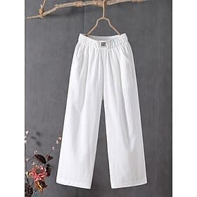 Women's Cotton Linen Pants Trousers Casual Pants Summer Pants Vacation Fashion Streetwear Full Length High Waist Plain Pocket Elastic Waist Breathability Comfo