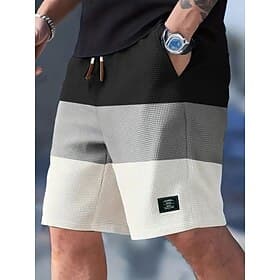 Men's Waffle Shorts Shorts Casual Shorts Pocket Elastic Waist Plain Comfort Breathable Knee Length Casual Outdoor Beach Vacation Fashion Black White Inelastic