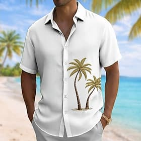 Men's Coconut Tree Tropical Plants Summer Hawaiian Shirt Button Up Shirt Aloha Shirt Short Sleeve Hawaiian Vacation Beach Wear Summer Spring Turndown 3D Print