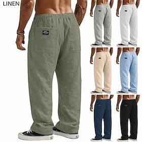 Homme Pantalons en Lin Pantalons Pantalon d'été Pantalons Amples Pantalons de Plage Cordon de serrage Avec Poches Taille Élastique Uni Confort Respirant Longue