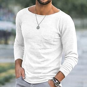 Men's Henley Shirt Linen T-Shirt Long Sleeve Bateau Summer Spring All Seasons Solid Color Vintage Bohemian Casual Plain Casual Vacation Street Black Light Gree