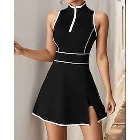 Women's Patchwork Petit Tennis Dress Tennis Dress with Shorts Sports Dress Sleeveless Zip Up Pocket Elastic Sweat-Wicking Breathable Tennis Running Fitness Hig