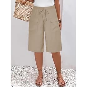 Per donna Pantaloni capri Chinos Pantaloncini Estivi Moda Streetwear Casual Lunghezza al ginocchio Vita Alta Semplice Tasca Fascia Elastica Comodo Morbido Conf