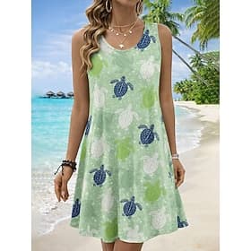 Women's Mini Dress Sundress A Line Dress Summer Dress Vacation Casual Boho Beach Party Wedding Regular Fit Graphic Animal Sleeveless U Neck Scoop Neck Blue Whi