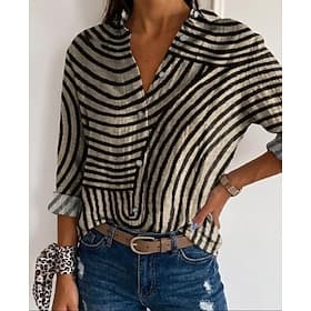 Dames Overhemd Overhemden met linnenlook Knoop omhoog Blouse Knop Afdrukken Bloemig Geometrisch Basic Casual Lange mouw Overhemdkraag Normale tops Dagelijks Kh thumbnail 2