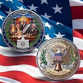 Herdenkingsmunt ter ere van het 250-jarig jubileum van de Onafhankelijkheidsverklaring (1776-2026), patriottische uitdagingsmunt met de Amerikaanse vrijheidsad