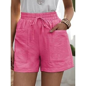 Women's Linen-feel Pants Chinos Shorts Summer Shorts Vacation Fashion Streetwear Short High Waist Plain Pocket Elastic Waistband Comfy Comfort Soft Stretchy Ou