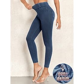 Women's Jeans Leggings Vacation Streetwear Casual Full Length Medium Waist Plain Pocket Elastic Waistband Comfy Comfort High Elasticity Daily Outdoor Streetwea
