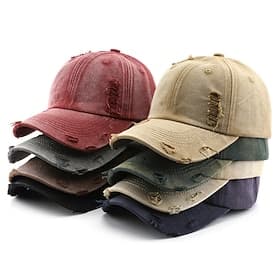 Unisex Baseball Hat Light Khaki Black Cotton Ripped Punk Fashion Casual Casual Daily Outdoor Solid Color Ombre Sun Sun Protection
