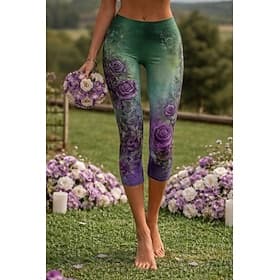 Women's Capri Pants Chinos Leggings Vacation Vintage Streetwear Calf-Length High Waist Floral Graphic Printing Print Comfort Soft Comfortable Stretchy Daily Ou thumbnail 2