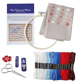 Red, White  Bloom Embroidery Kit, US 250th Anniversary Cross Stitch Kit, Flowers Embroidery Kits, Full Range of Embroidery Starter Kits for Beginners Adults, G