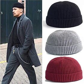 Men Floppy Hat Melon Cap Blue Black 100% Acrylic Ruched Stripe Knitwear Vacation Casual Casual Daily Streetwear Plain Thermal Warm