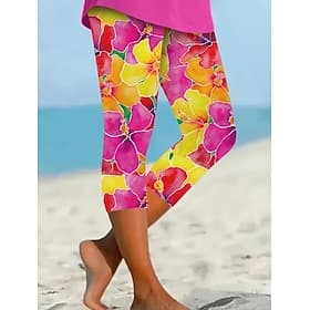 Women's Capri Pants Leggings Vacation Vintage Fashion Calf-Length Mid Waist Floral Graphic 3D Print Printing Comfort Soft Breathable Stretchy Casual Daily Vaca