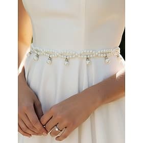 Women's Faux Pearl Waist Chain Belt, Elegant Bridal Dress Accessory, Delicate Adjustable Body Jewelry for Weddings, Parties, Evening Events  Formal Occasions