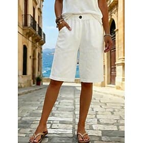 Women's Linen-feel Pants Bermuda Shorts Capri Pants Shorts Casual Daily Short Mid Waist Plain Side Pockets Breathability Comfortable Inelastic Going out Weeken