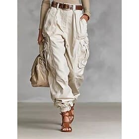 Women's Cargo Pants Chinos Vacation Fashion Streetwear Full Length High Waist Plain Pocket Comfy Soft Comfortable Inelastic Outdoor Street Army Green Black Kha