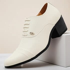 Zapatos de vestir Oxford blancos de piel sintética para hombre, elegante diseño con cordones para bodas y reuniones formales.