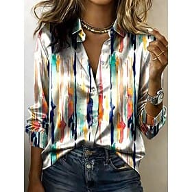 Damen Hemd Grafik Geometrisch Vintage Stilvoll Modern Langarm Hemdkragen Normale Oberteile Täglich Ferien Blau Hellgrün Orange Sommer Frühling