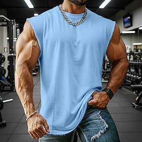 Men's Tank Top Cotton T Shirt Sleeveless Short Sleeve Cap Sleeve Crew Neck Round Neck Summer Plain Fashion Classic Casual Plain Casual Gym Street White Navy Bl