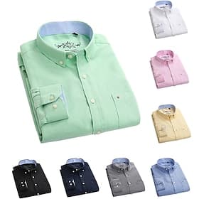 Men's Shirt Dress Shirt Oxford Shirt Non Iron Shirt Button Up Shirt Color Block Daily Business Yellow Navy Blue Blue Long Sleeve Turndown All Seasons Clothing