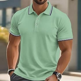 Men's Golf Shirt Pique Polo Shirt Casual Business Ribbed Polo Collar Short Sleeve Fashion Basic Solid Color Plain Buttons Summer Spring Spring Fall Regular F