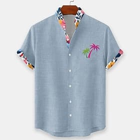 Voor heren Kokosnootboom Tropische planten Bloemen Hawaiiaans overhemd Overhemd met knopen Overhemd met staande kraag Korte mouw Hawaii Strandvakantie Zomer Le thumbnail 2