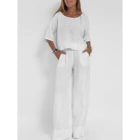 Women's Two Piece Sets Pants Sets Bolero Top Half Sleeve Round Neck Plain Fashion Streetwear Casual Daily Outdoor Black White Yellow Summer Regular Fit
