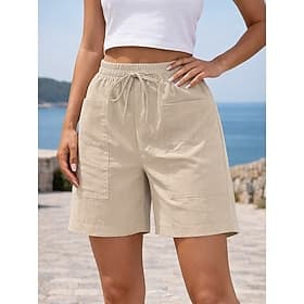 Per donna Pantaloni effetto lino Chinos Shorts Pantaloncini Estivi Vacanza Essenziale Corto Misura del girovita medio Semplice Comodità Inelastico Vacanza Form