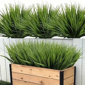 12pcs Artificial Spring Grass Bundles, 7-Fork Fake Greenery Plants, Faux Grass Stems for Plant Wall, Garden, Home  Event Decoration