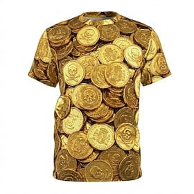 Mens 3D Gold Coin T Shirt Skull and Crossbones All Over Print Graphic Tee Golden Treasure Money Design Short Sleeve Top Clothing Apparel S M L XL XXL XXXL