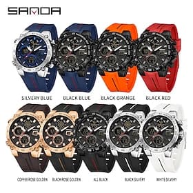 SANDA Men Digital Watch Minimalist Retro Vintage Luxury Sports Luminous Stopwatch Alarm Clock Countdown Silicone Gel Watch