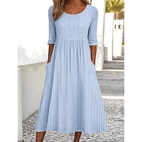 Dames Halflange jurk Casual jurk A lijn jurk Elegant Stijlvol Casual Dagelijks Vakantie Ruim Passend Streep Korte mouw Strakke ronde hals Grijs Licht Blauw Zom